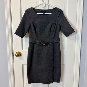 Banana Republic Gray Short Sleeve Knee Length Belted Sheath Dress 8P